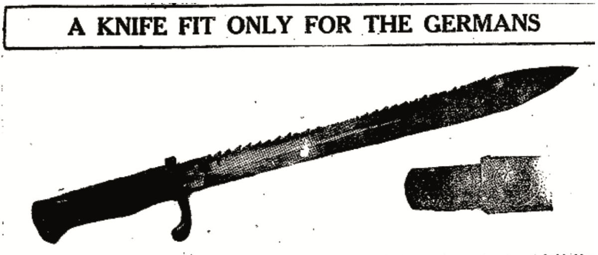 Image of a knife with text: "A knife fit only for the Germans"